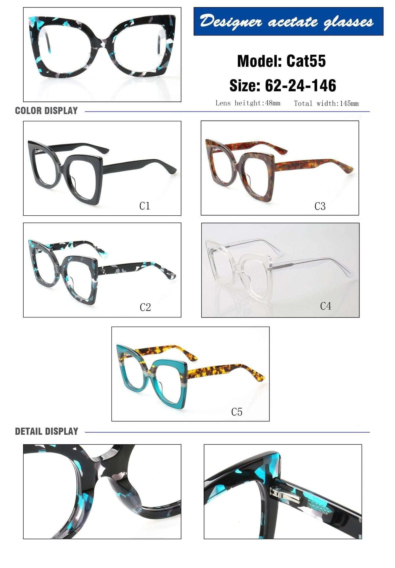 Cloth Plate Eyewear, Large Fashion Frames, Patterned Glasses Frames - available at Sparq Mart