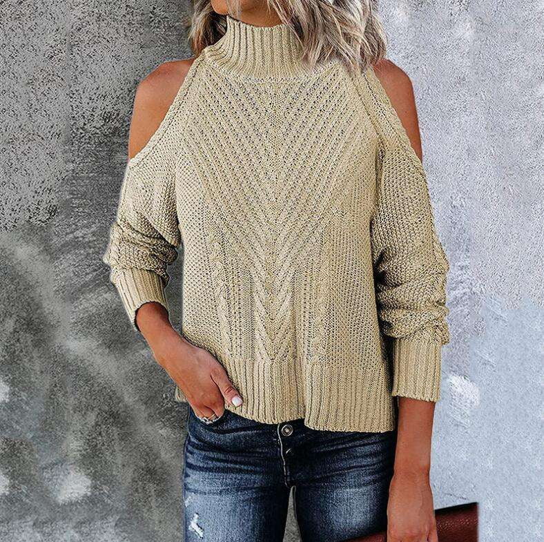 Cozy Knit Pullover, Off Shoulder Sweater, Women's Knitwear Fashion - available at Sparq Mart