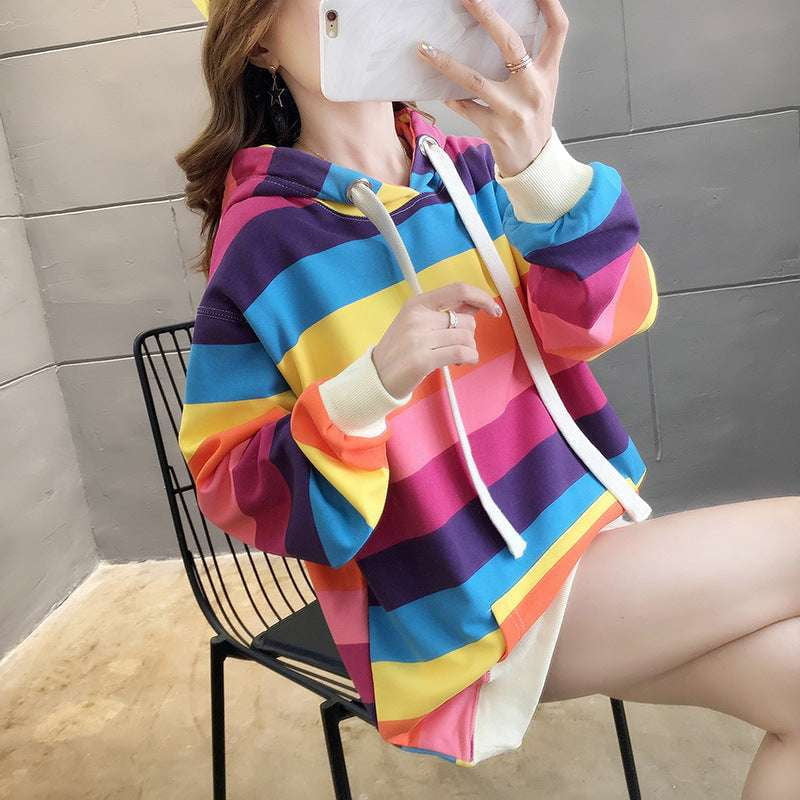 Casual Striped Shirt, Colorful Top Fashion, Rainbow Striped Top - available at Sparq Mart