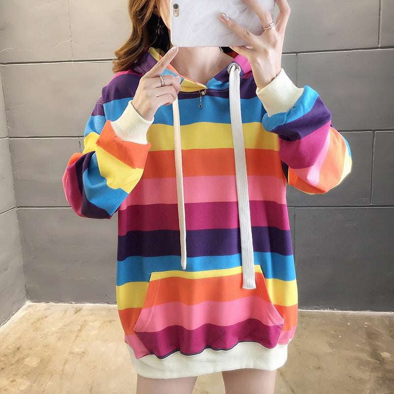 Casual Striped Shirt, Colorful Top Fashion, Rainbow Striped Top - available at Sparq Mart