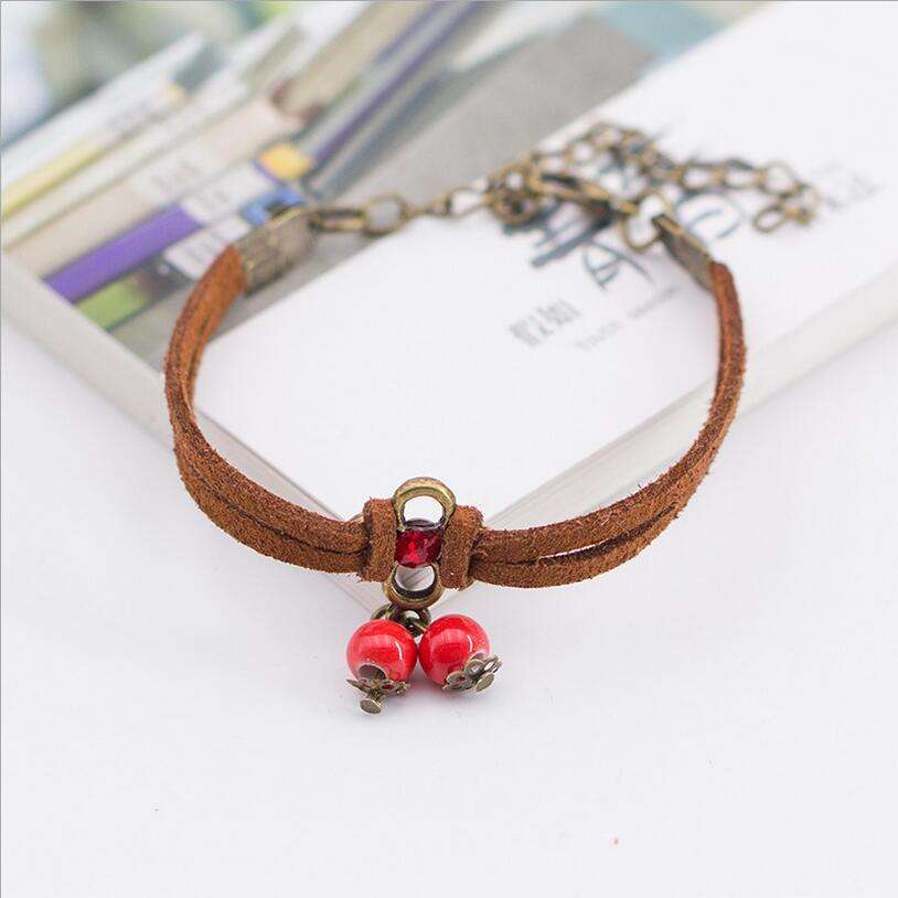 fashionable Korean leather rope jewelry, multi-layer crystal bracelet, Stylish red water droplet bracelet - available at Sparq Mart