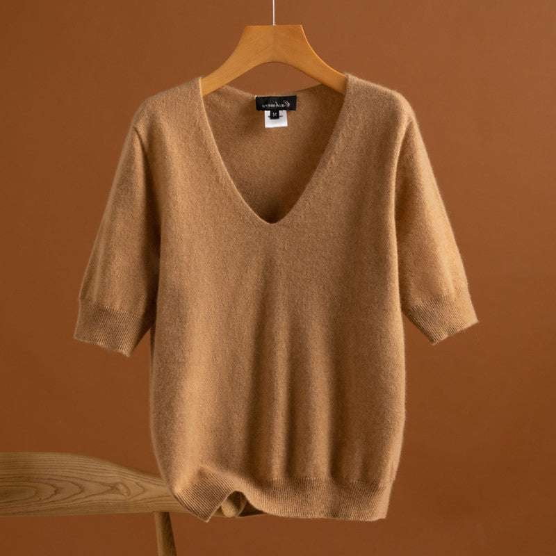 Comfortable Bottoming Shirt, Five Point Sleeve, Solid Color Sweater - available at Sparq Mart