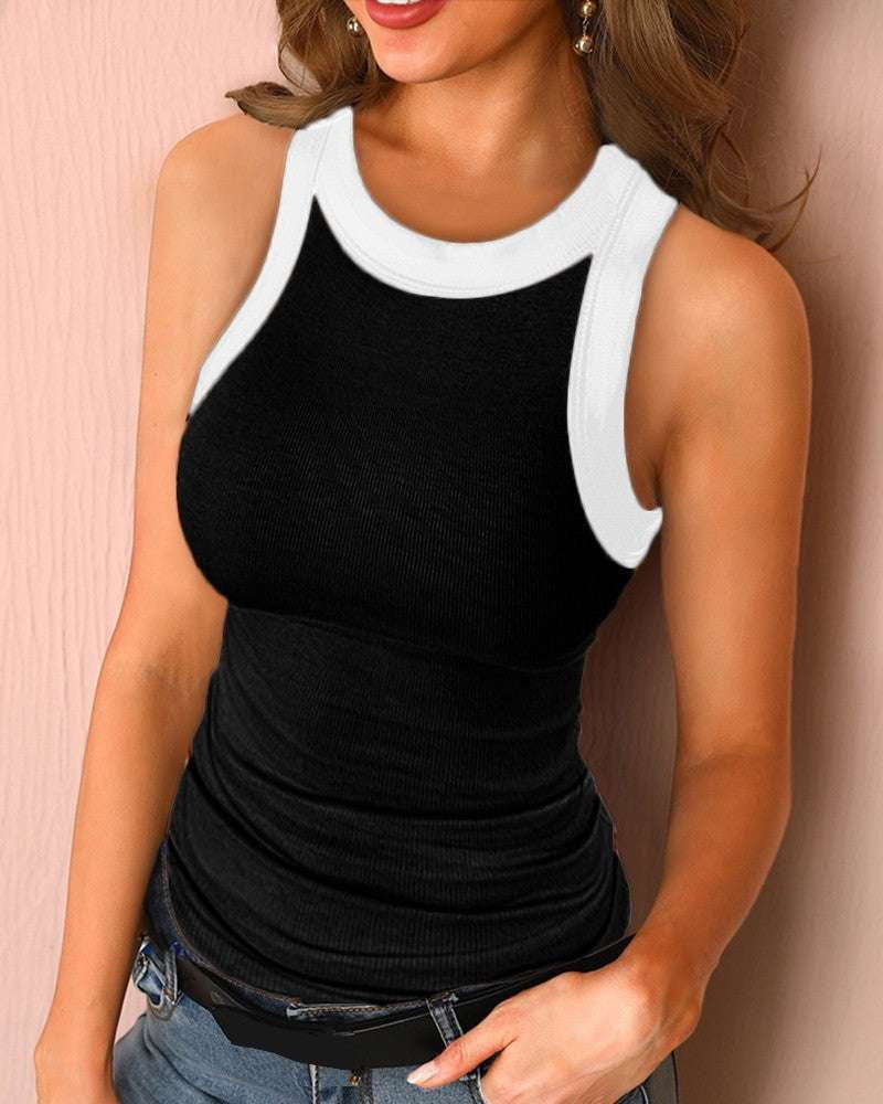 fitted racerback tank top, summer v-neck sleeveless, women's casual tank top - available at Sparq Mart