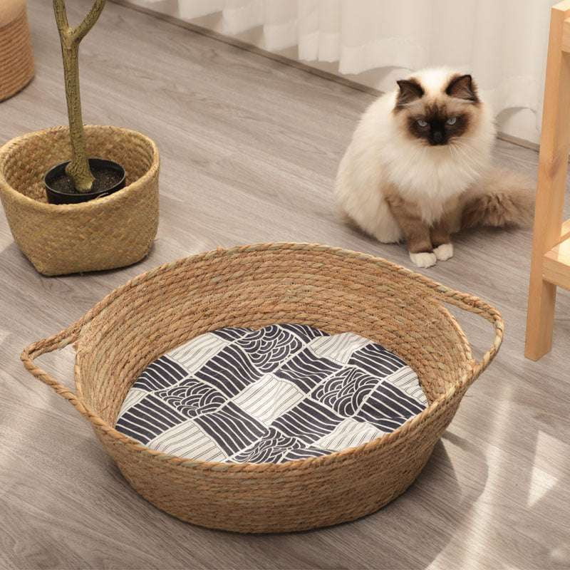 cool cat nest, summer cat bed, woven cat basket - available at Sparq Mart