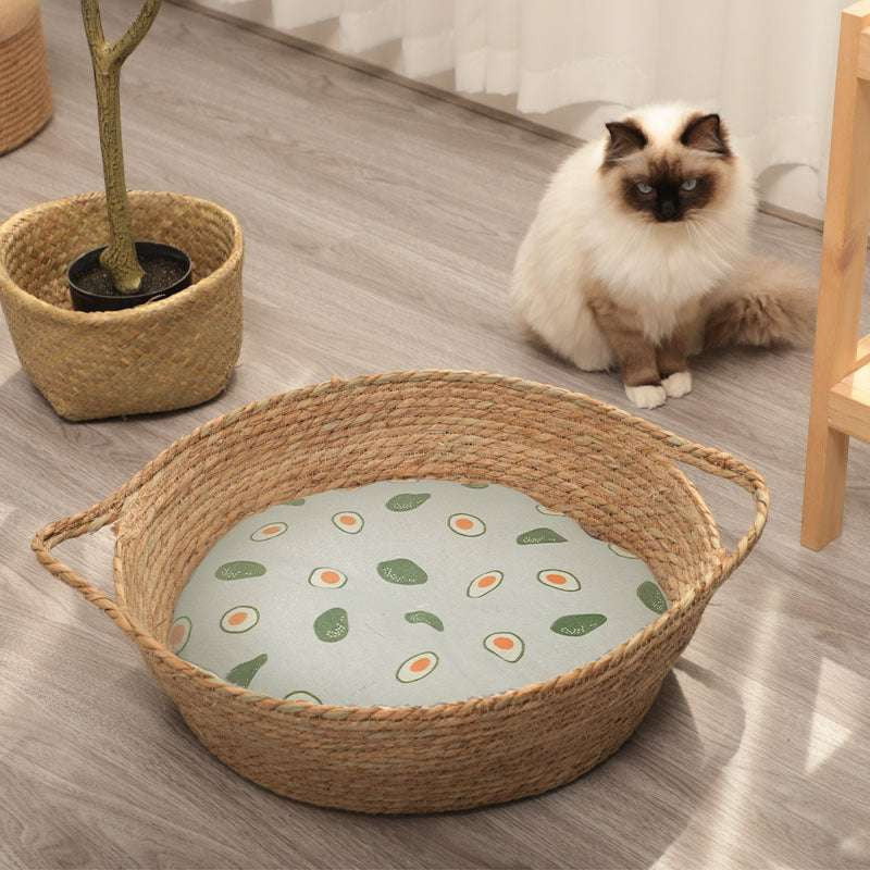 cool cat nest, summer cat bed, woven cat basket - available at Sparq Mart