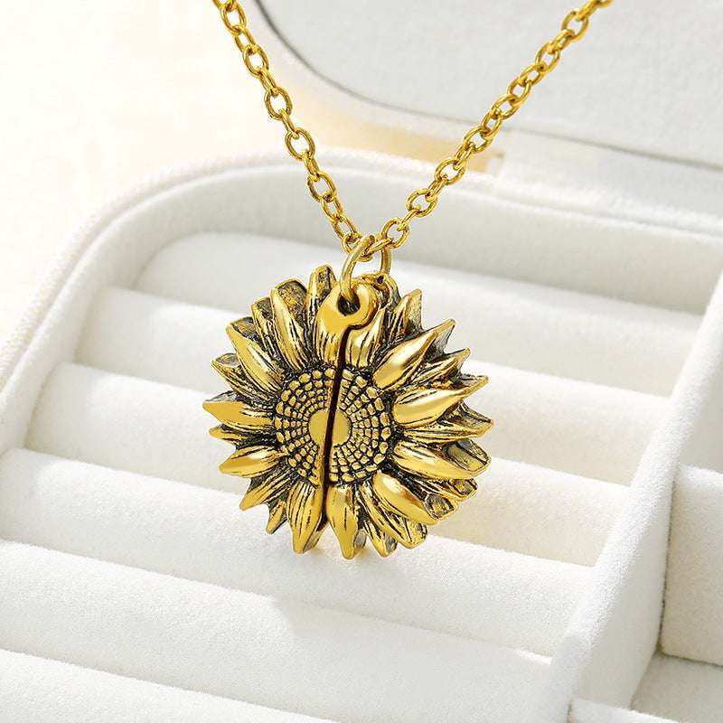 Gold Sunflower Pendant, Rose Gold Necklace, Sunflower Charm Necklace - available at Sparq Mart