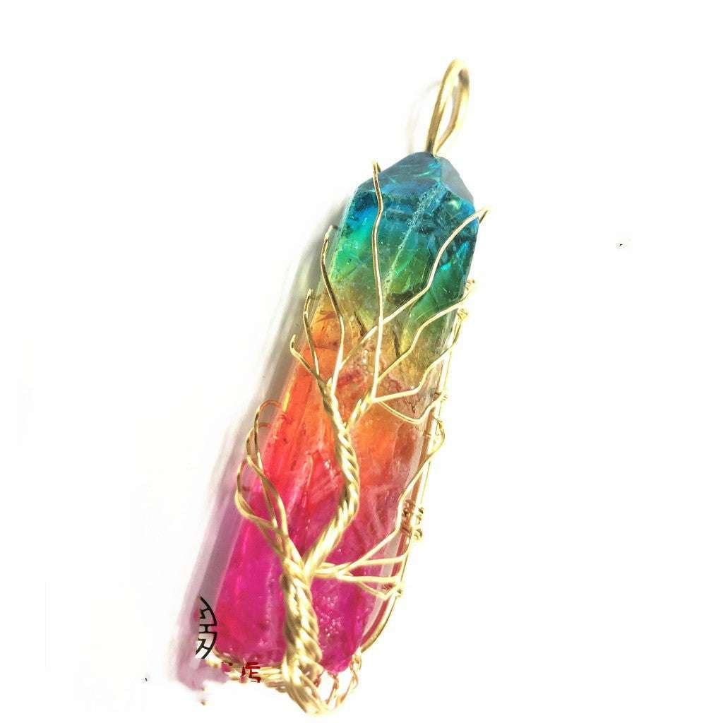 Colorful Pendant Necklace, Rainbow Crystal Necklace, Tree Life Pendant - available at Sparq Mart