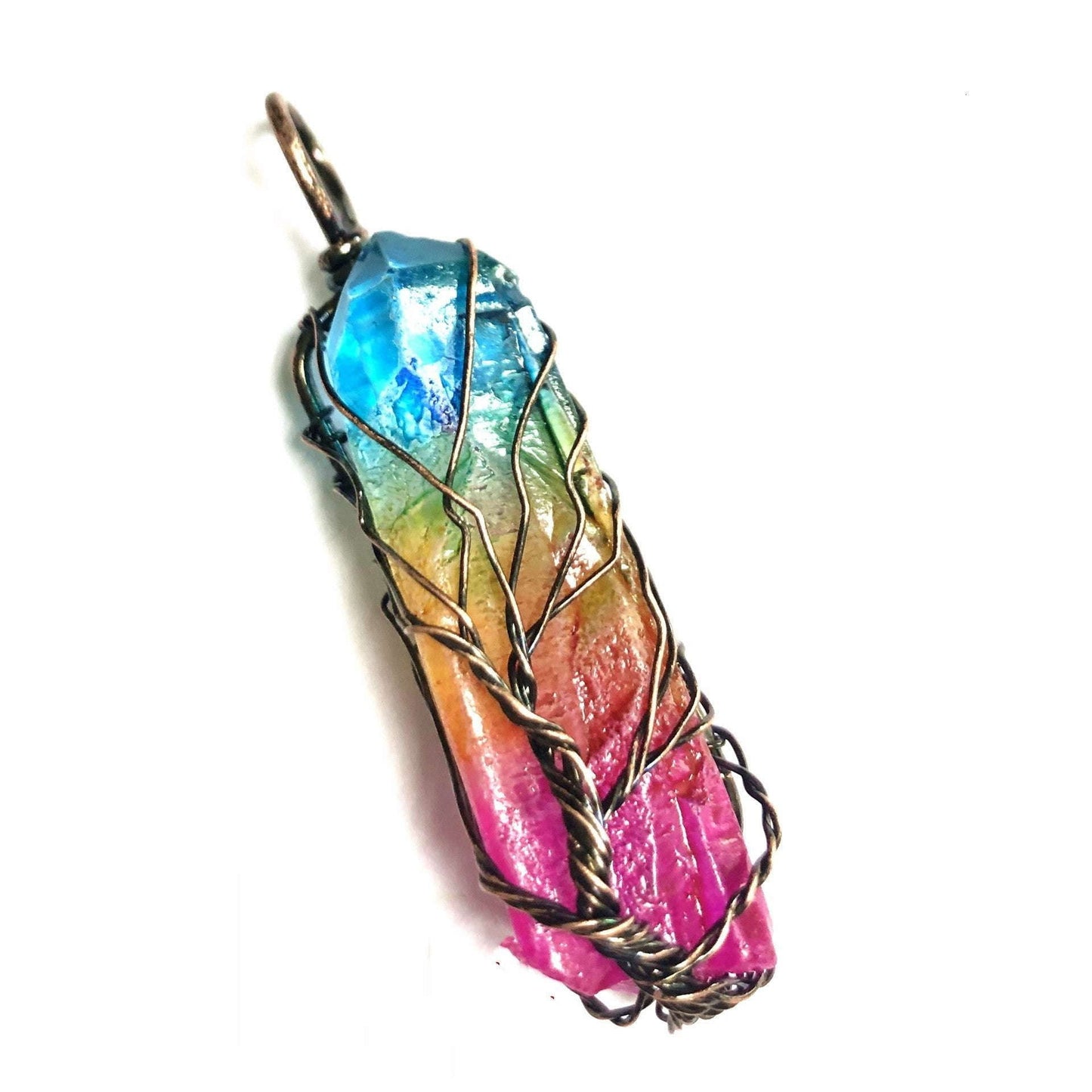 Colorful Pendant Necklace, Rainbow Crystal Necklace, Tree Life Pendant - available at Sparq Mart