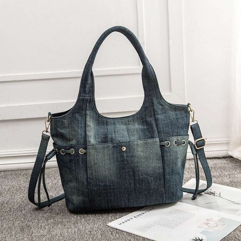 Denim Shoulder Tote, Designer Denim Purse, Stylish Jean Bag - available at Sparq Mart