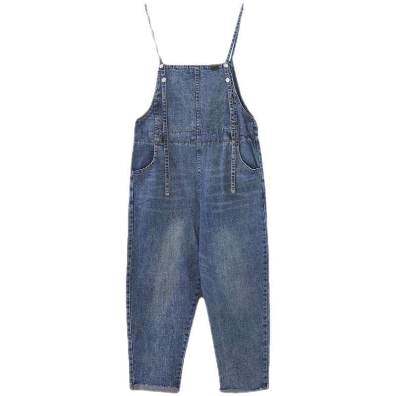 High-Waist Suspender Jeans, Slim Waist Denim Overalls, Urban Leisure Style Overalls - available at Sparq Mart