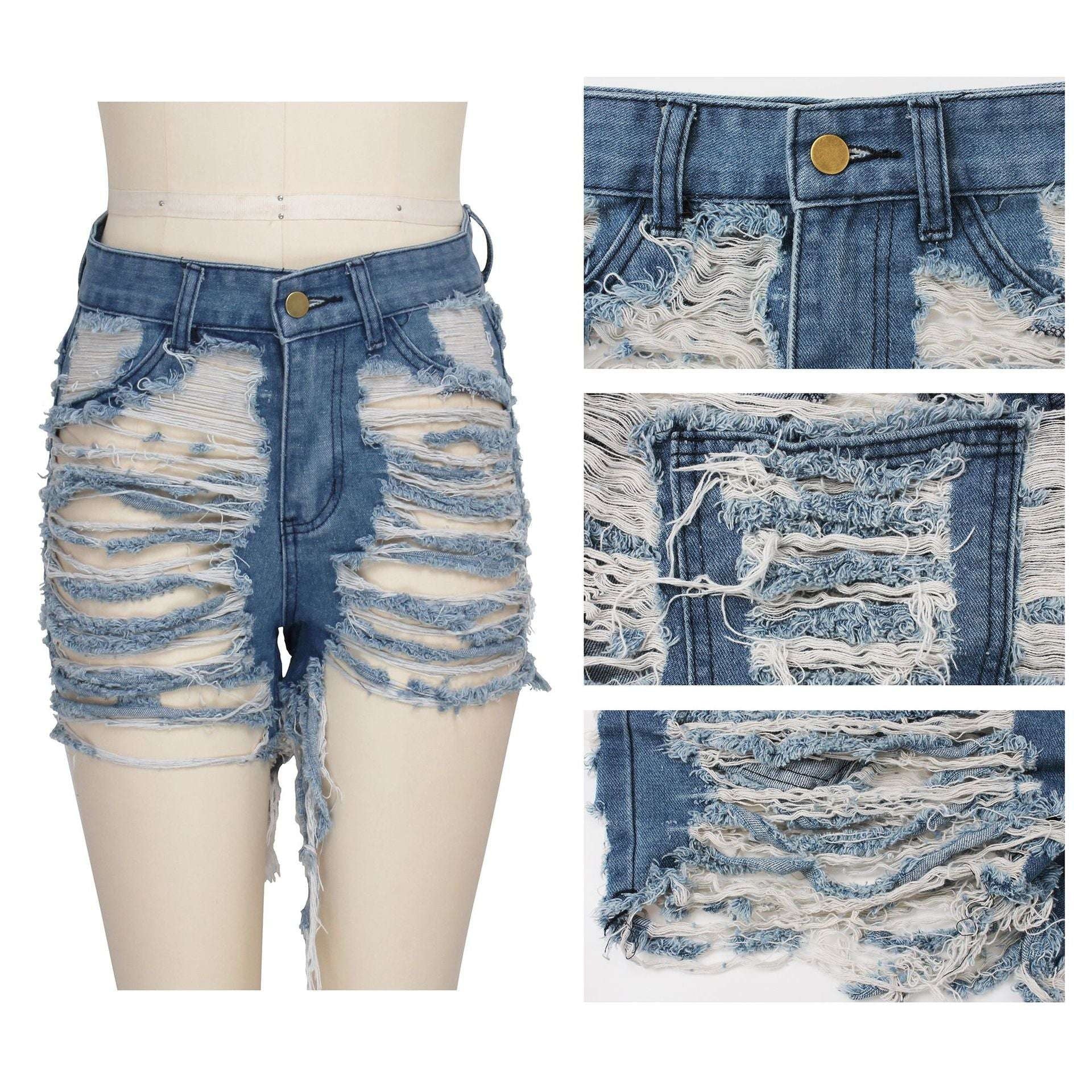 Light Wash Shorts, Mid Waist Shorts, Sexy Denim Shorts - available at Sparq Mart