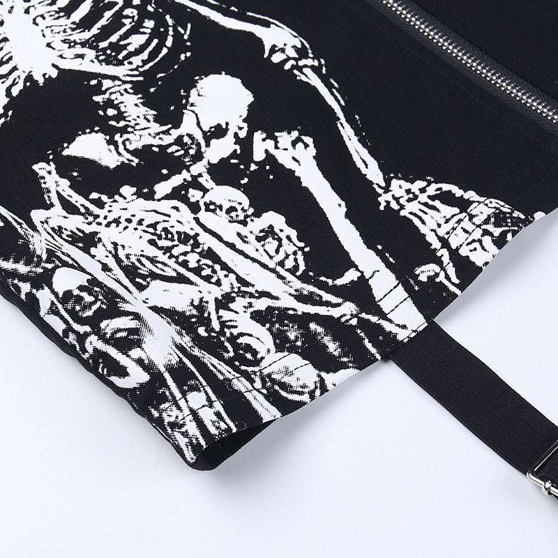 Black Color, Trendy Skirt, Wholesale Skull Print - available at Sparq Mart