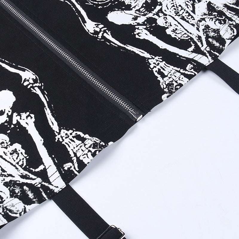 Black Color, Trendy Skirt, Wholesale Skull Print - available at Sparq Mart