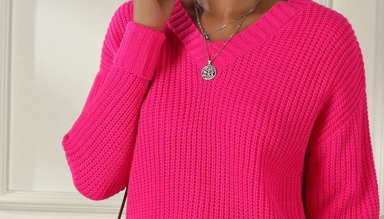 Bright Color Sweaters, Fluorescent V-neck Sweater, Trendy Ladies Sweater - available at Sparq Mart