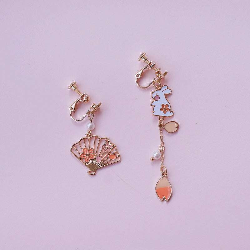 Asymmetrical Cat Earrings, Cherry Blossom Jewelry, Rabbit Fan Earrings - available at Sparq Mart