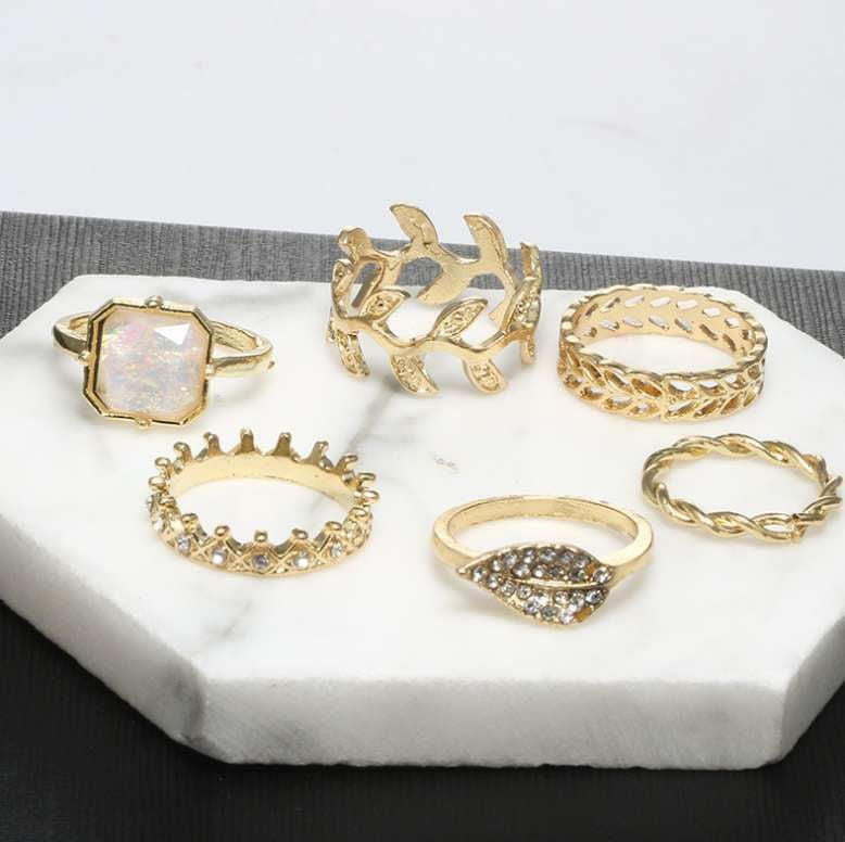 Diamond Crown Ring, Geometric Gold Ring, Leaf Design Jewelry - available at Sparq Mart