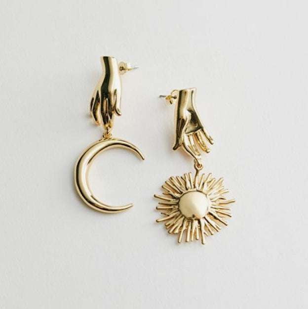 Creative Sun Earrings, Gold Moon Earrings, Metal Palm Jewelry - available at Sparq Mart