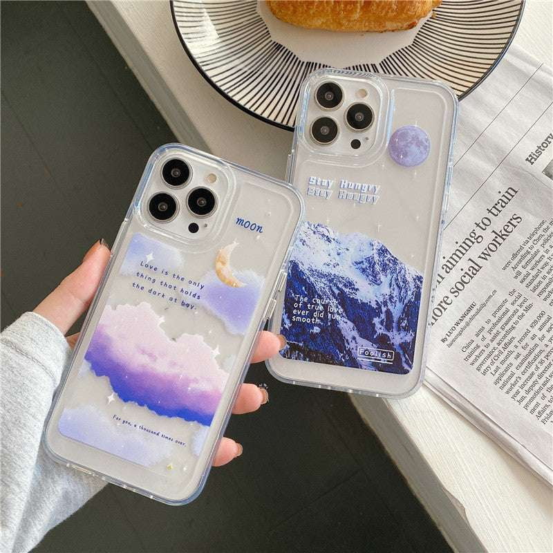 Mountain Print Case, Silicone Moon Case, Transparent Space Cover - available at Sparq Mart