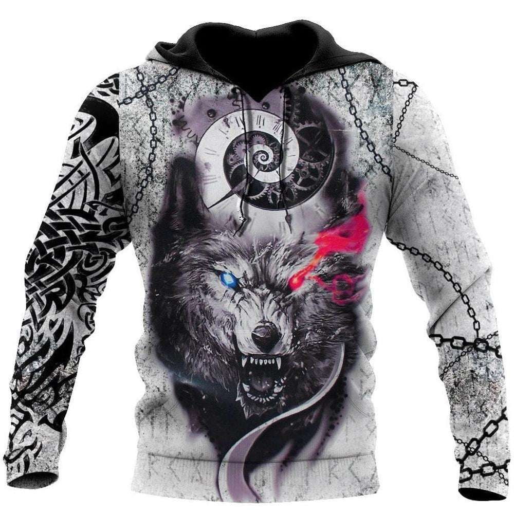 Autumn Sleeve Pullover, Casual Style Hoodie, Wolf Print Sweater - available at Sparq Mart