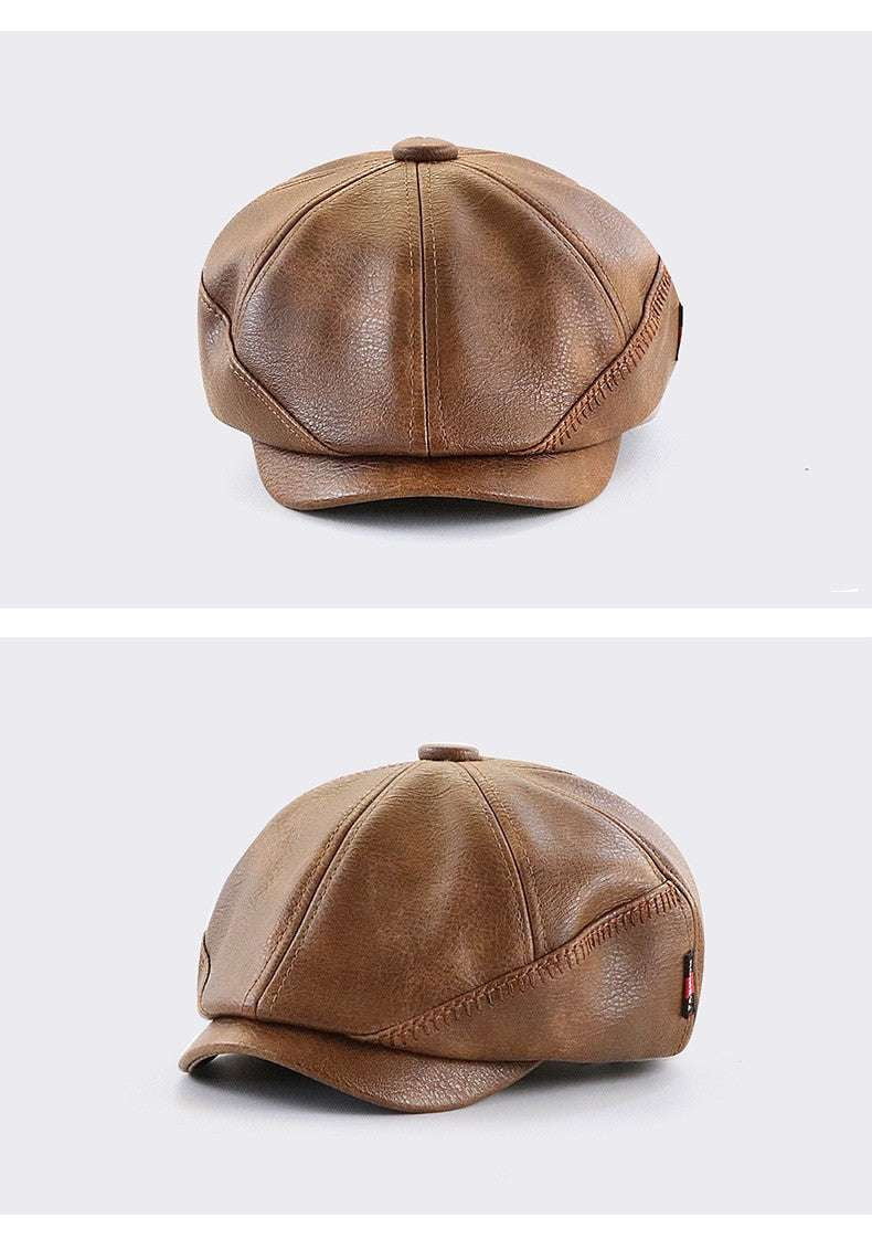 Adjustable Flat Caps, Leather Octagonal Hat, Vintage Newsboy Cap - available at Sparq Mart