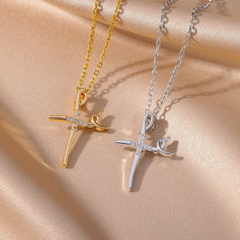 micro inlaid jewelry, vintage cross necklace, zircon pendant necklace - available at Sparq Mart