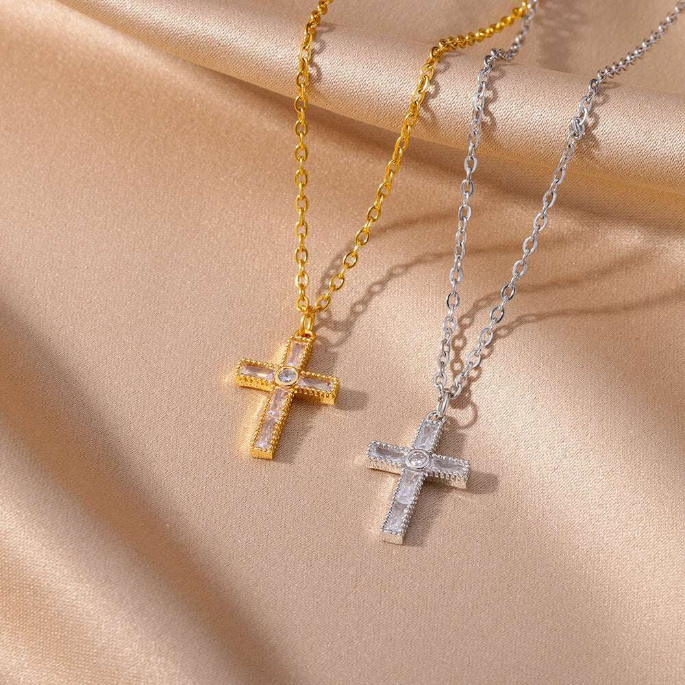 micro inlaid jewelry, vintage cross necklace, zircon pendant necklace - available at Sparq Mart